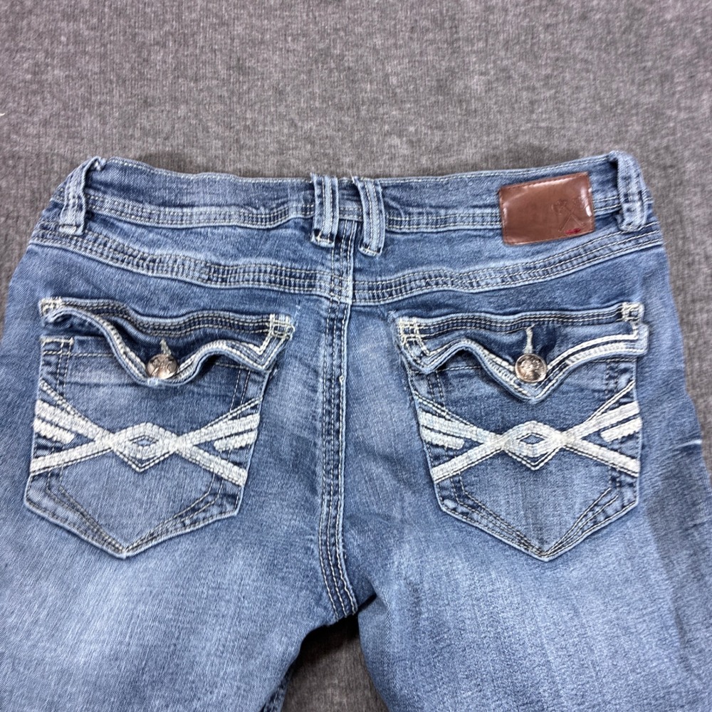 Axe & Crown Slim Fit Jeans Mens 32x30 Blue Distressed‎ Embroidered Flap Pockets